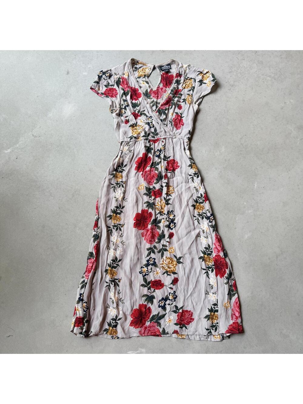 Autumn Wedding Guest Dress Midi Faux Wrap Boho Dress Cap Sleeve Angie Sz Small